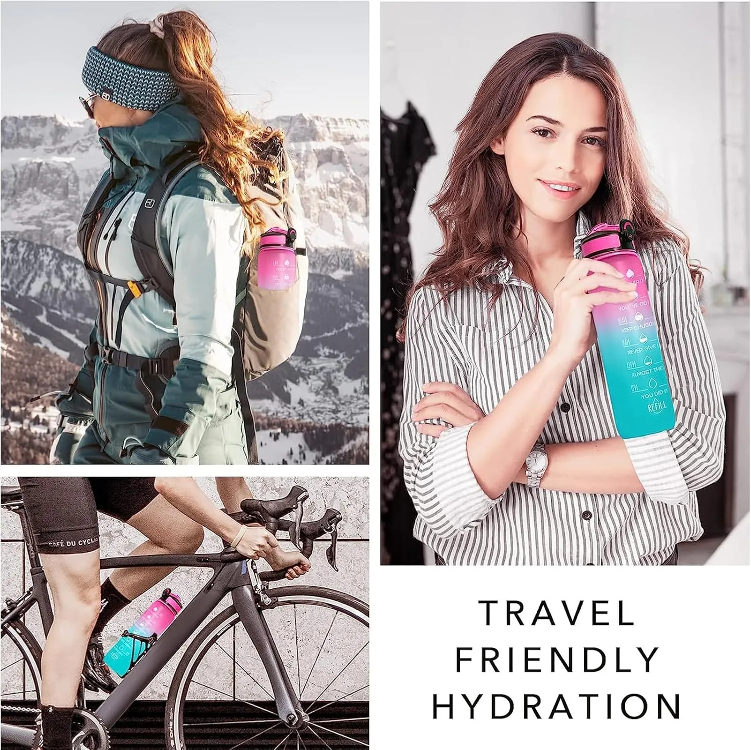 Floral Horse 32 oz Water Bottle with Times Marker to Drink and Straw, Carrying Strap, Leakproof Tritan BPA-Free, Ensure You Drink Enough Water for Fitness, Gym, Camping, Outdoor Sports