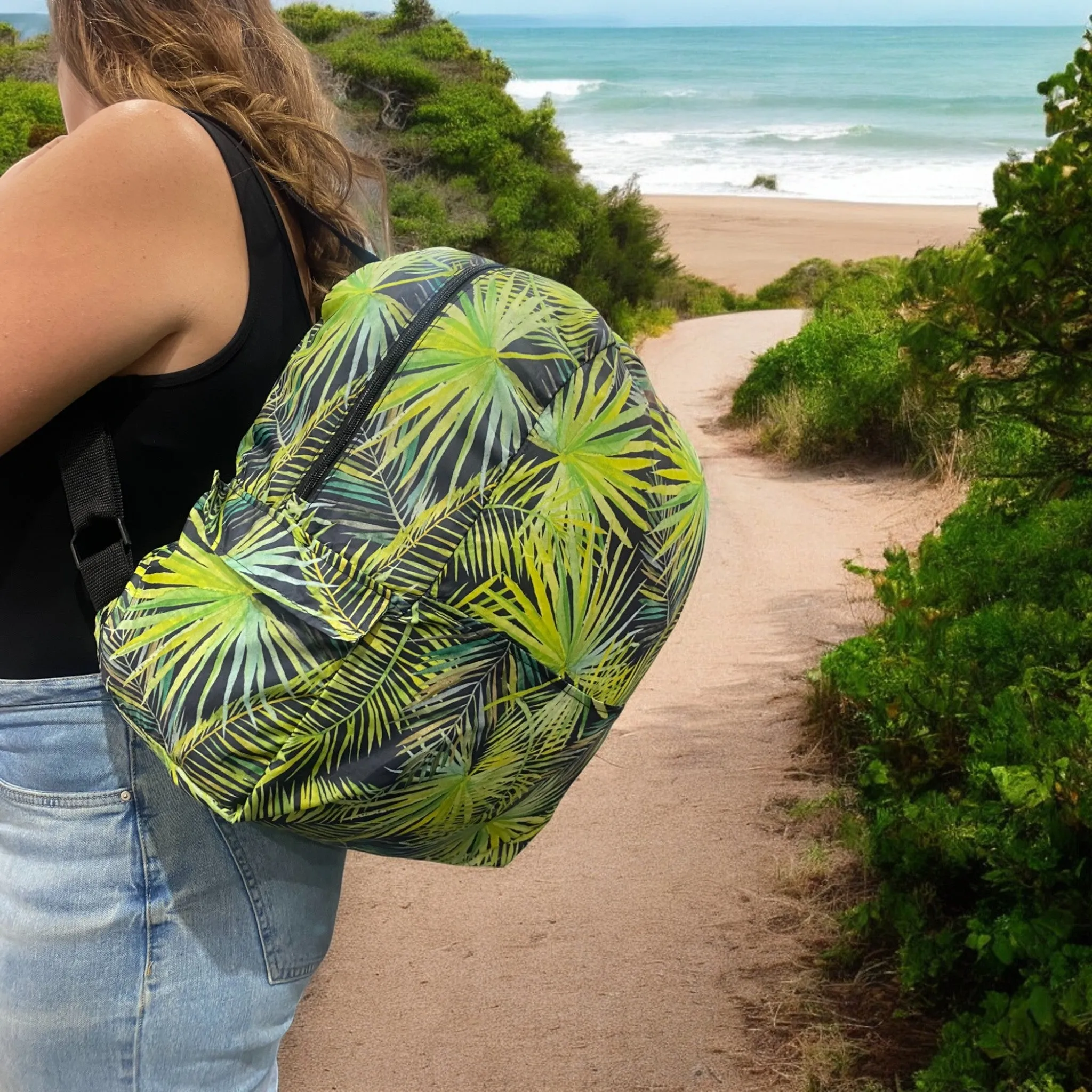 Fold Up Backpack Island Palm Green
