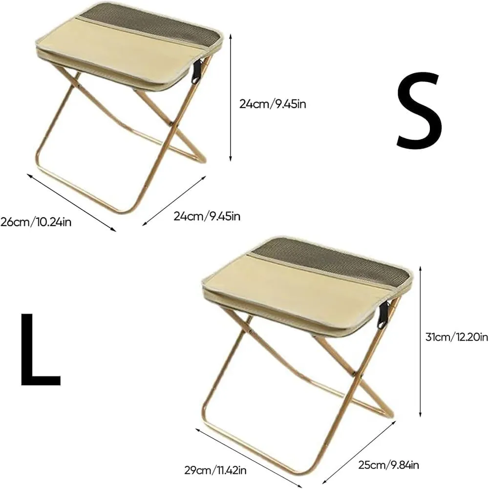 Foldable Backpack Stool, Portable Mini Outdoor Camping Folding Seat with Adjustable Shoulder Strap, Compact Ultra-Lightweight Collapsible Chair for Mountaineering, Hiking, Fishing (Beige-S)