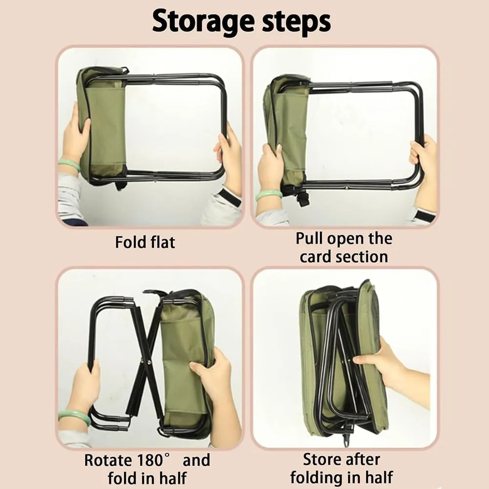Foldable Backpack Stool, Portable Mini Outdoor Camping Folding Seat with Adjustable Shoulder Strap, Compact Ultra-Lightweight Collapsible Chair for Mountaineering, Hiking, Fishing (Beige-S)
