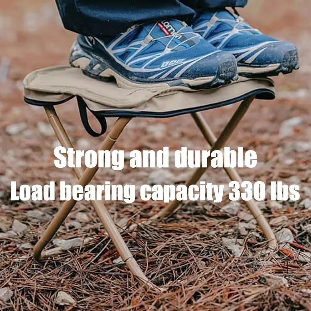 Foldable Backpack Stool, Portable Mini Outdoor Camping Folding Seat with Adjustable Shoulder Strap, Compact Ultra-Lightweight Collapsible Chair for Mountaineering, Hiking, Fishing (Beige-S)
