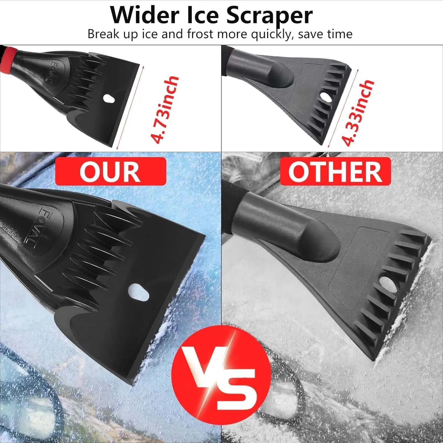 FOVAL 27" Ice Scraper Snow Brush, Wider Snow Scraper(4.73" Width) Snow Removal Car Brush with Comfortable Foam Grip for Cars, Trucks, SUVs, Windshield, Window - Winter Tool