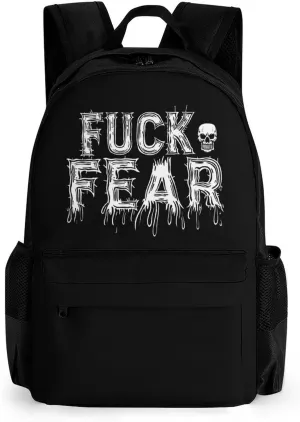 Fuck Fear Travel Backpack Printed 17 Inch Laptop Shoulder Bag Lightweight Daypack Portable with Pockets
