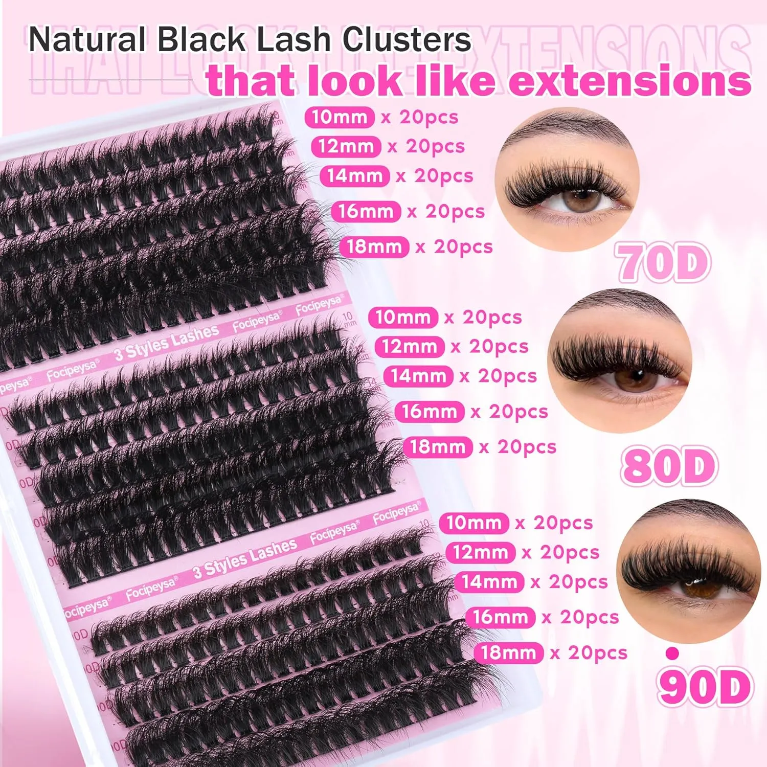 Full Volume Eyelash Extension Kit Thick Lash Extension Kit Lash Clusters Individual Eyelashes Kit with Lash Bond and Seal, Lash Remover DIY Eyelash Extension Kit for Beginner by Focipeysa