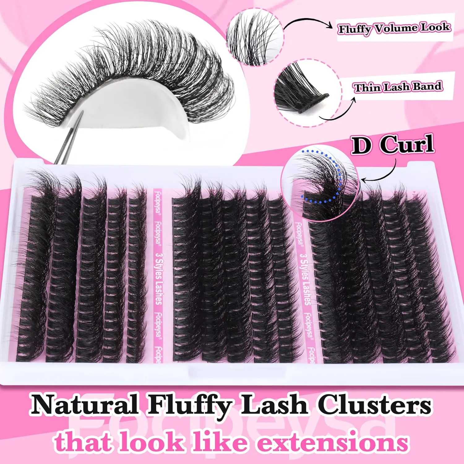 Full Volume Eyelash Extension Kit Thick Lash Extension Kit Lash Clusters Individual Eyelashes Kit with Lash Bond and Seal, Lash Remover DIY Eyelash Extension Kit for Beginner by Focipeysa