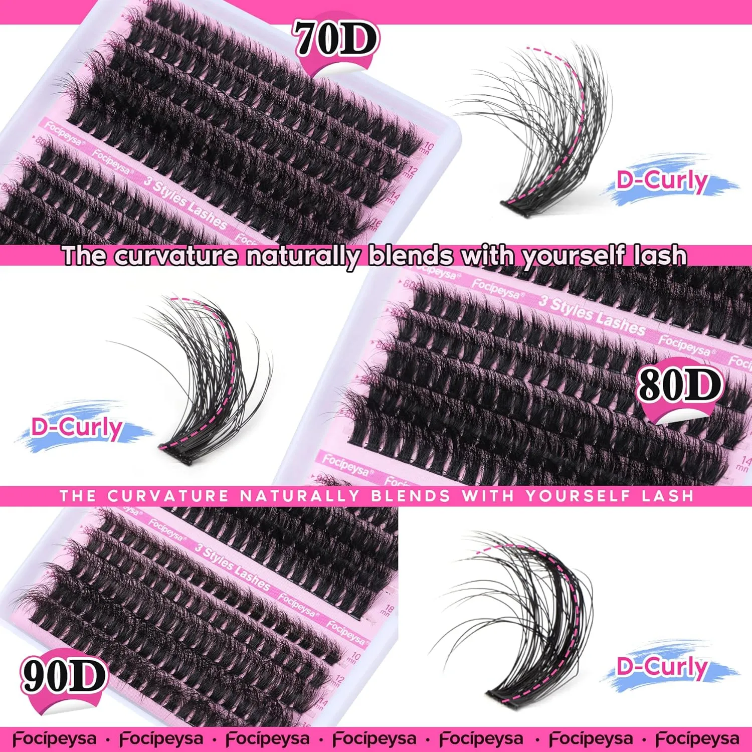 Full Volume Eyelash Extension Kit Thick Lash Extension Kit Lash Clusters Individual Eyelashes Kit with Lash Bond and Seal, Lash Remover DIY Eyelash Extension Kit for Beginner by Focipeysa