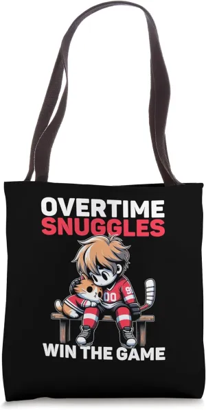 Funny Overtime Snuggles Win The Game Ice Hockey Cat Lover Tote Bag
