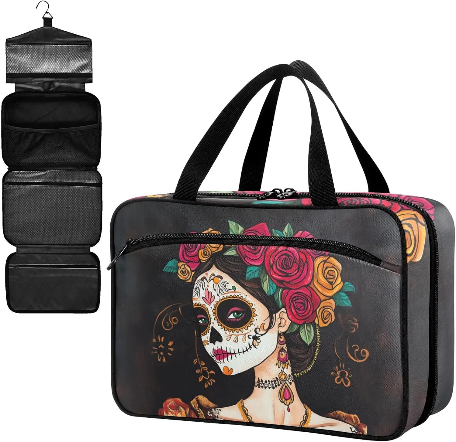 Fustylead Beautiful Catrina with Roses in Hair Large Medical Storage Bag with Zipper Empty First Aid Bag Trauma Kit for Traveling Hiking Camping Backpacking