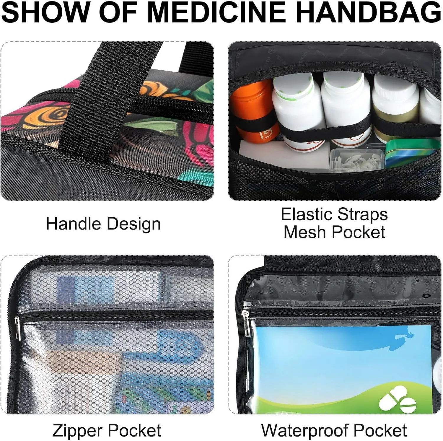 Fustylead Beautiful Catrina with Roses in Hair Large Medical Storage Bag with Zipper Empty First Aid Bag Trauma Kit for Traveling Hiking Camping Backpacking