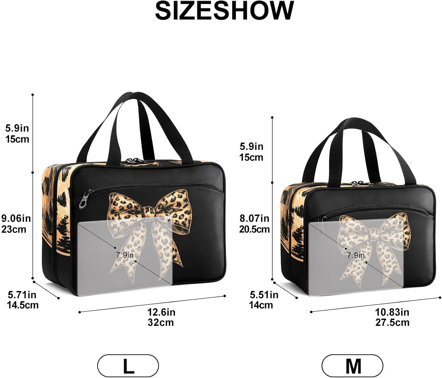 Fustylead Brown Bow Tie with Leopard Skin Travel Medicine Storage Bag Large Household Pill Bottle Organizer with Zipper for First Aid, Pills, Vitamins, Medical Supplies
