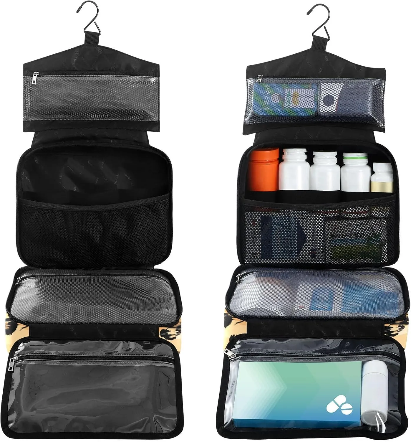 Fustylead Brown Bow Tie with Leopard Skin Travel Medicine Storage Bag Large Household Pill Bottle Organizer with Zipper for First Aid, Pills, Vitamins, Medical Supplies