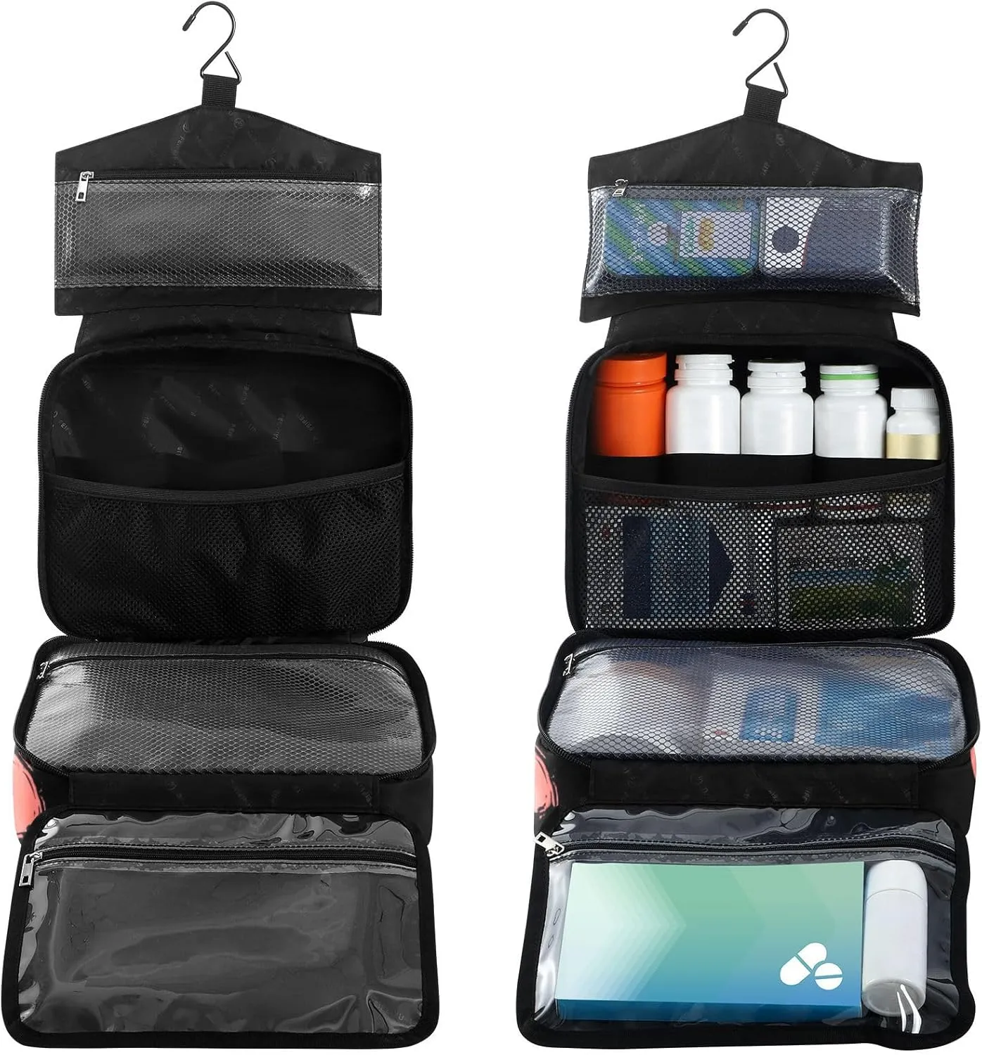 Fustylead Happy Skeleton and Hearts Large Medicine Bag Travel Pill Bottle Organizer with Zipper, Empty First Aid Bag for Camping Hiking Outdoors