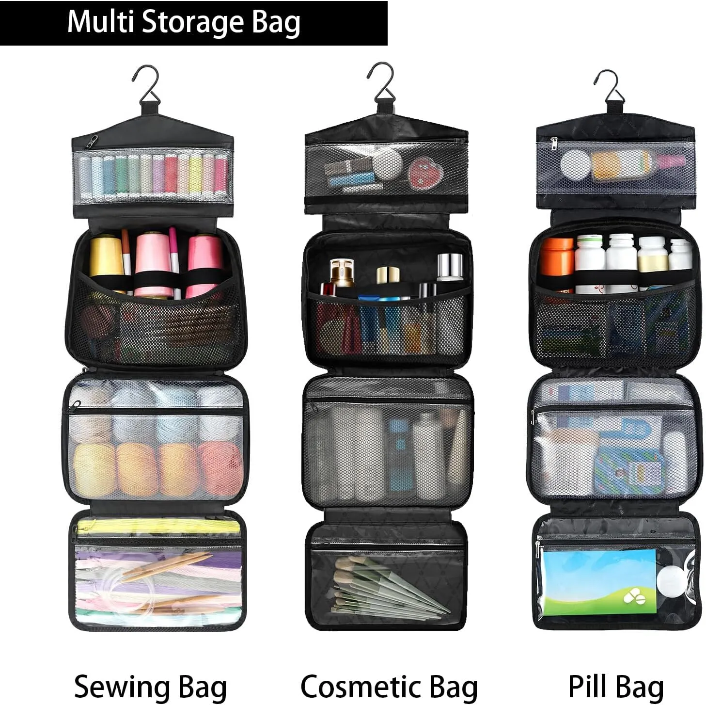 Fustylead Happy Skeleton and Hearts Large Medicine Bag Travel Pill Bottle Organizer with Zipper, Empty First Aid Bag for Camping Hiking Outdoors