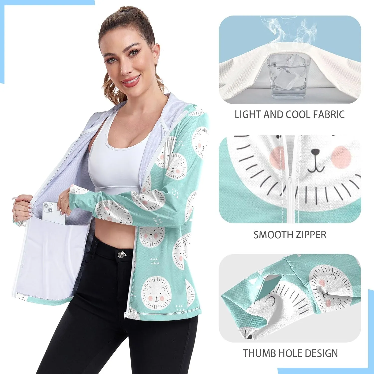 GAIGEO Blue Fish Stripes Women Jacket UPF 50  Uv Clothing for Women Sun Protection, Cooling and Lightweight, S