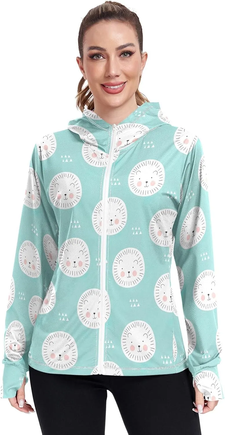 GAIGEO Blue Fish Stripes Women Jacket UPF 50  Uv Clothing for Women Sun Protection, Cooling and Lightweight, S