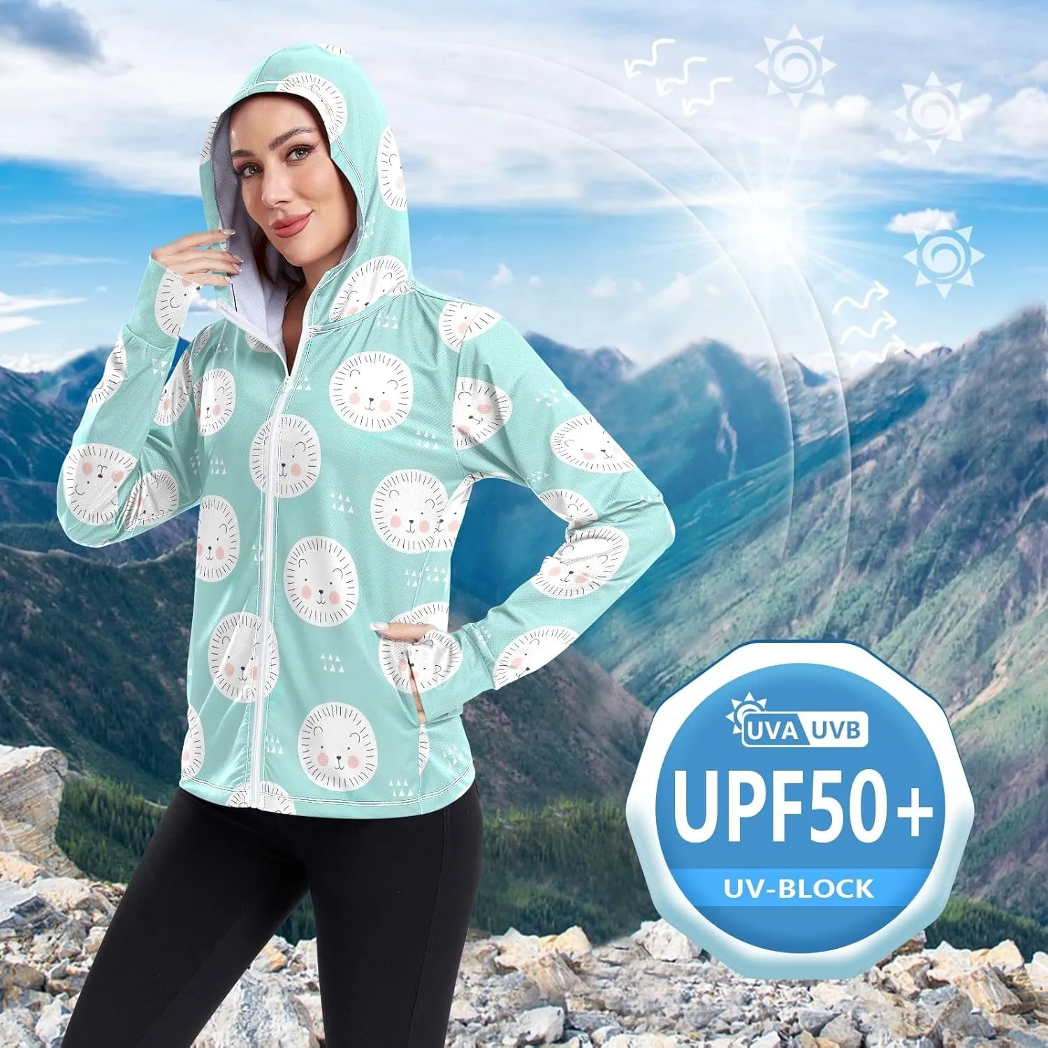 GAIGEO Blue Fish Stripes Women Jacket UPF 50  Uv Clothing for Women Sun Protection, Cooling and Lightweight, S