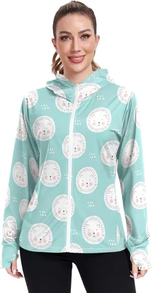 GAIGEO Blue Fish Stripes Women Jacket UPF 50  Uv Clothing for Women Sun Protection, Cooling and Lightweight, S