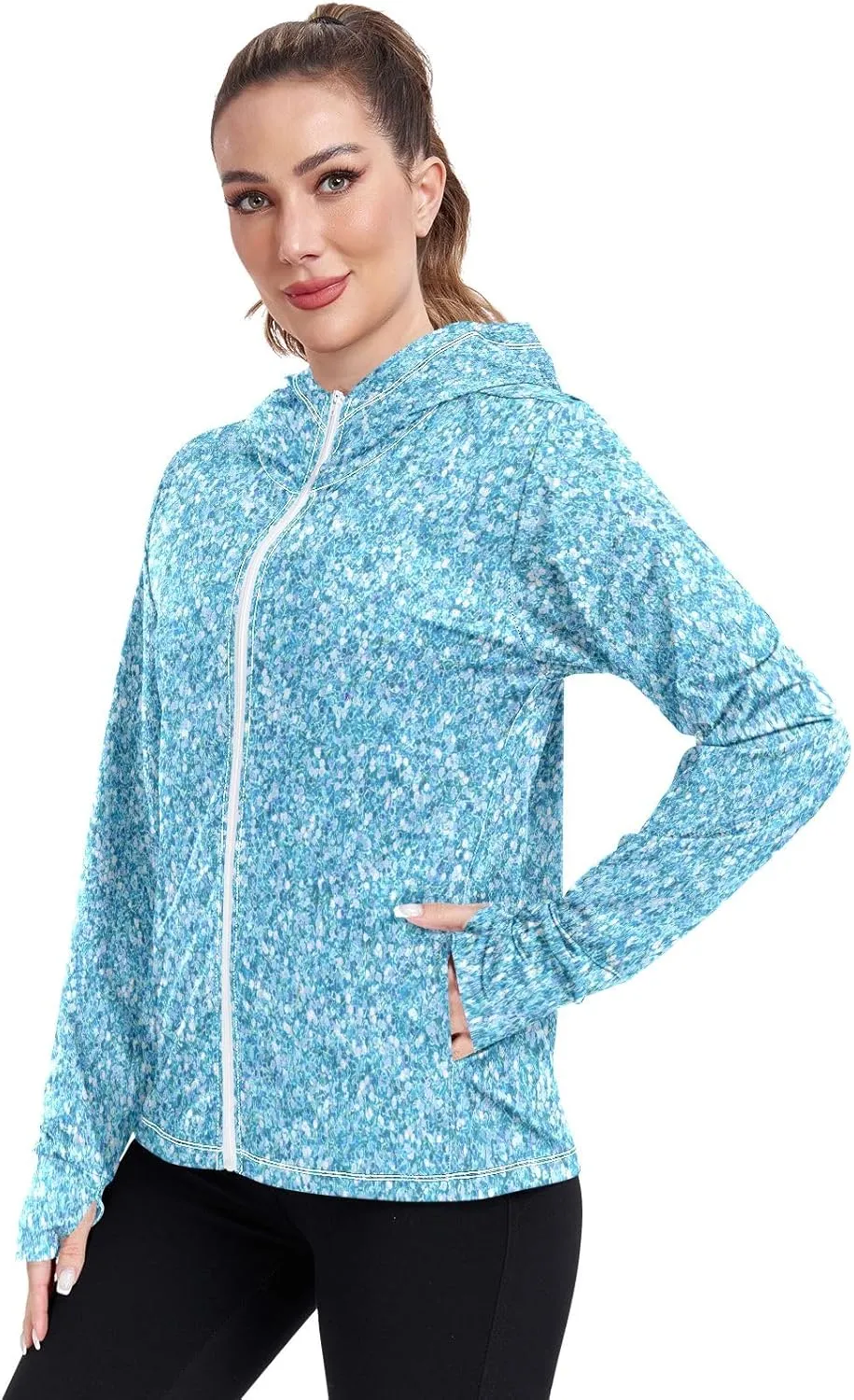 GAIGEO Cute Dogs White Women Jacket UPF 50  Hooded Rash Guard Women Thumb Holes Neck Protection, XXL