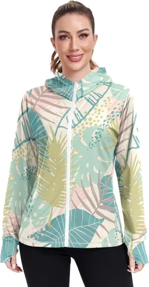 GAIGEO Exotic Tropical Plants Green Women Jacket Active UPF 50  Womens Summer Jackets, Secure Pockets, S