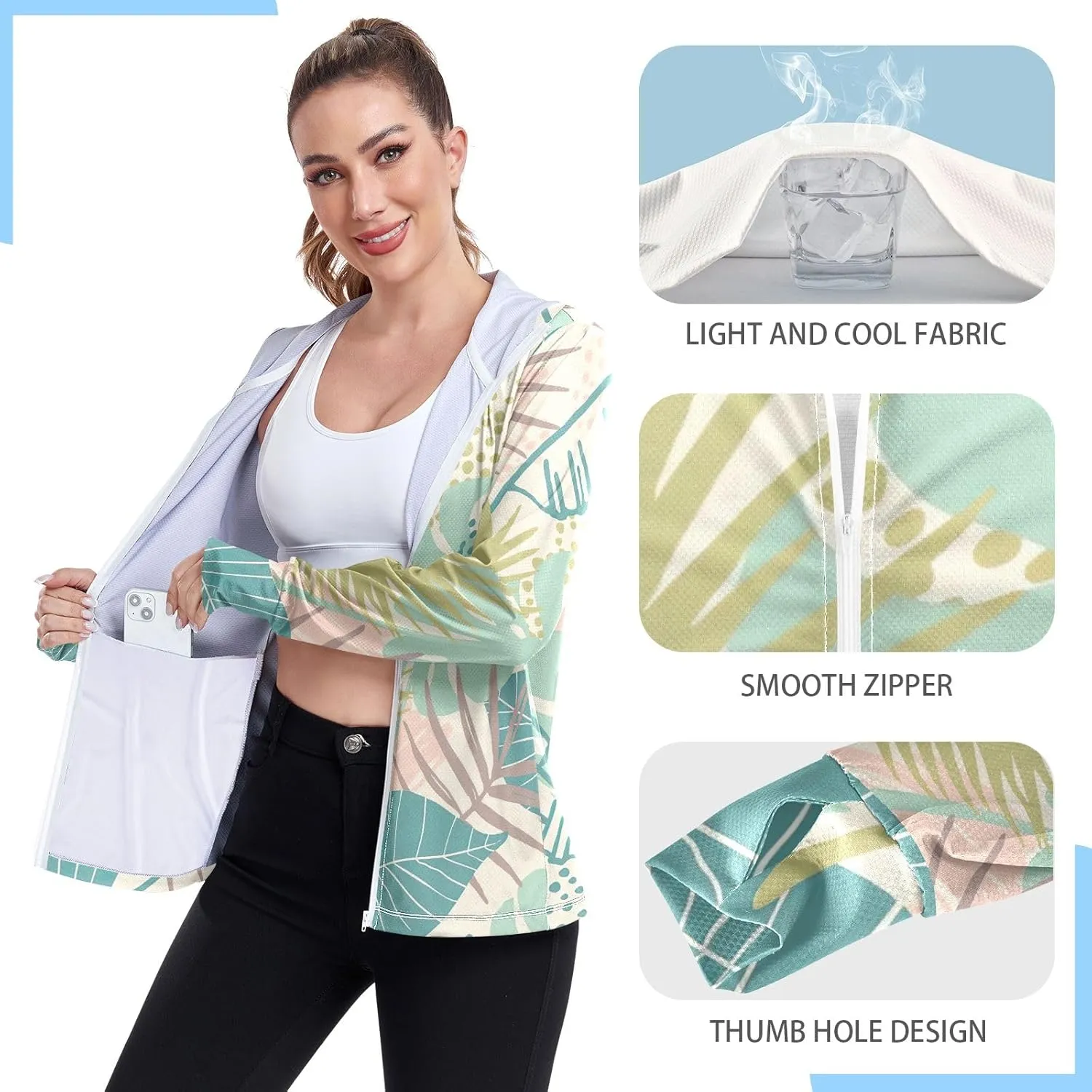 GAIGEO Exotic Tropical Plants Green Women Jacket Active UPF 50  Womens Summer Jackets, Secure Pockets, S