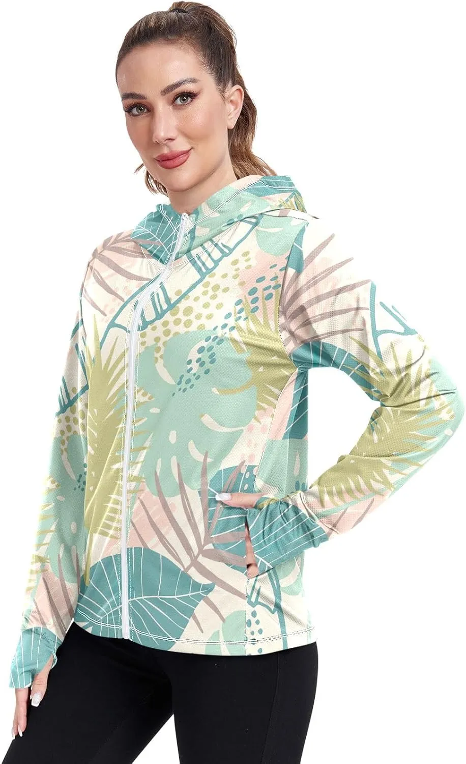 GAIGEO Exotic Tropical Plants Green Women Jacket Active UPF 50  Womens Summer Jackets, Secure Pockets, S