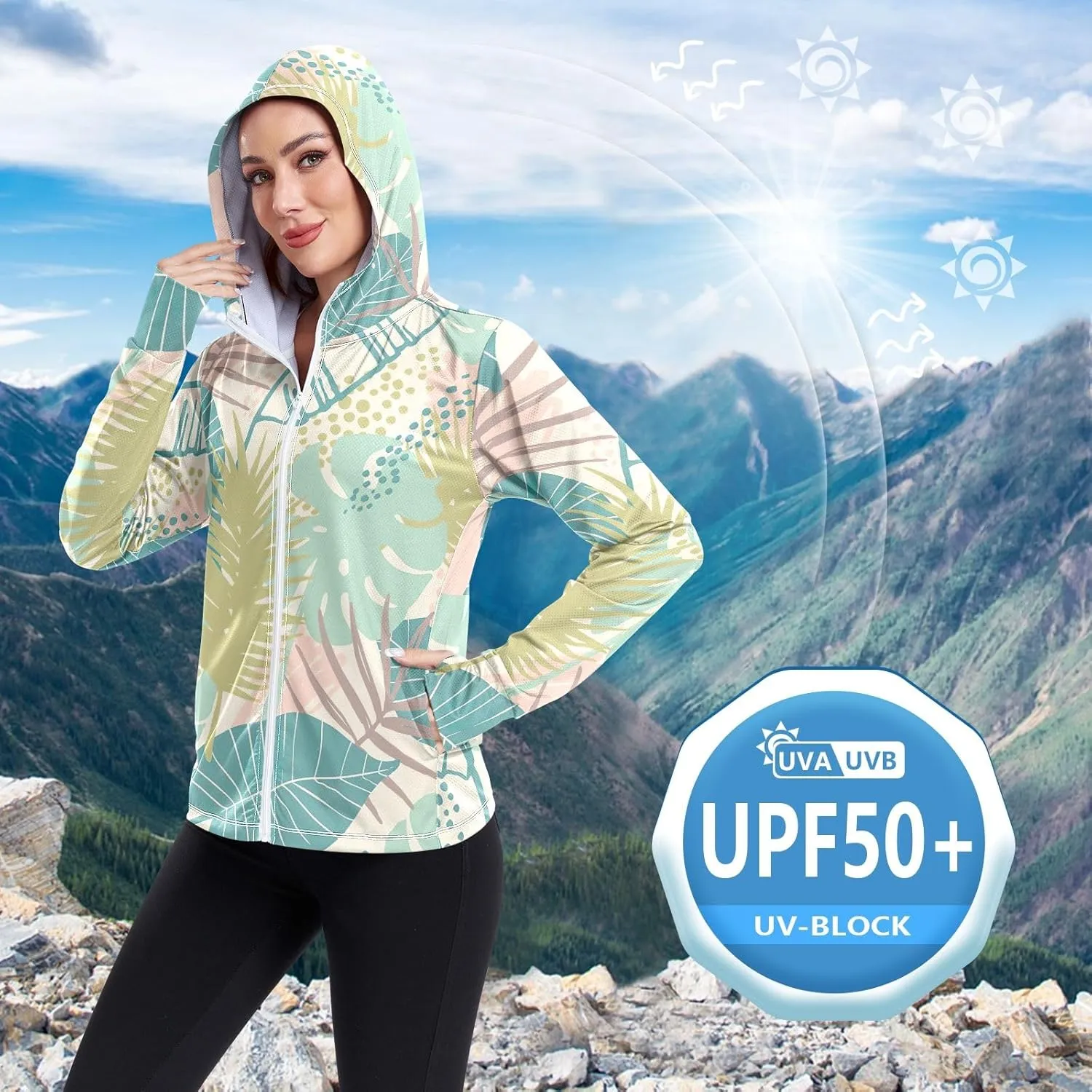 GAIGEO Exotic Tropical Plants Green Women Jacket Active UPF 50  Womens Summer Jackets, Secure Pockets, S