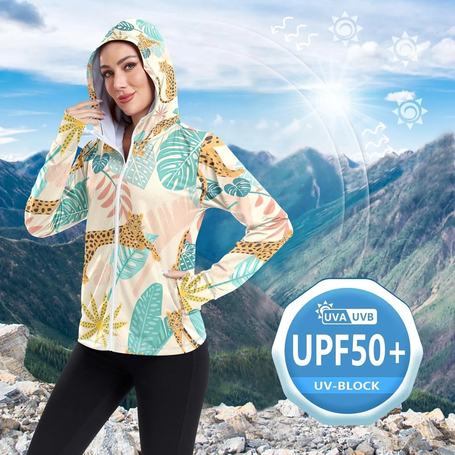 GAIGEO Fried Egg Yellow Women Jacket UPF 50  Women Uv Protection Clothing Thumb Holes Neck Protection, XXL
