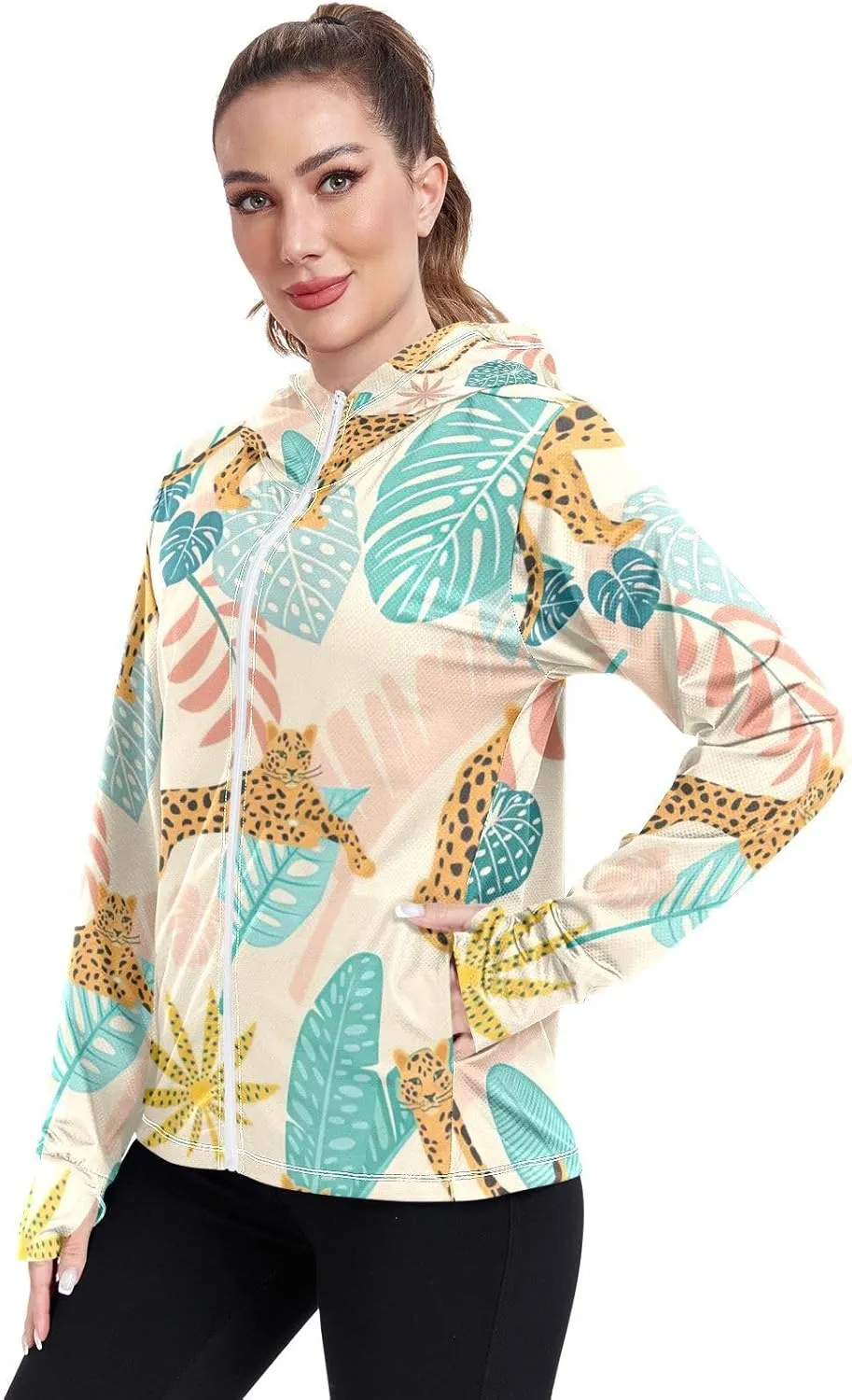 GAIGEO Fried Egg Yellow Women Jacket UPF 50  Women Uv Protection Clothing Thumb Holes Neck Protection, XXL