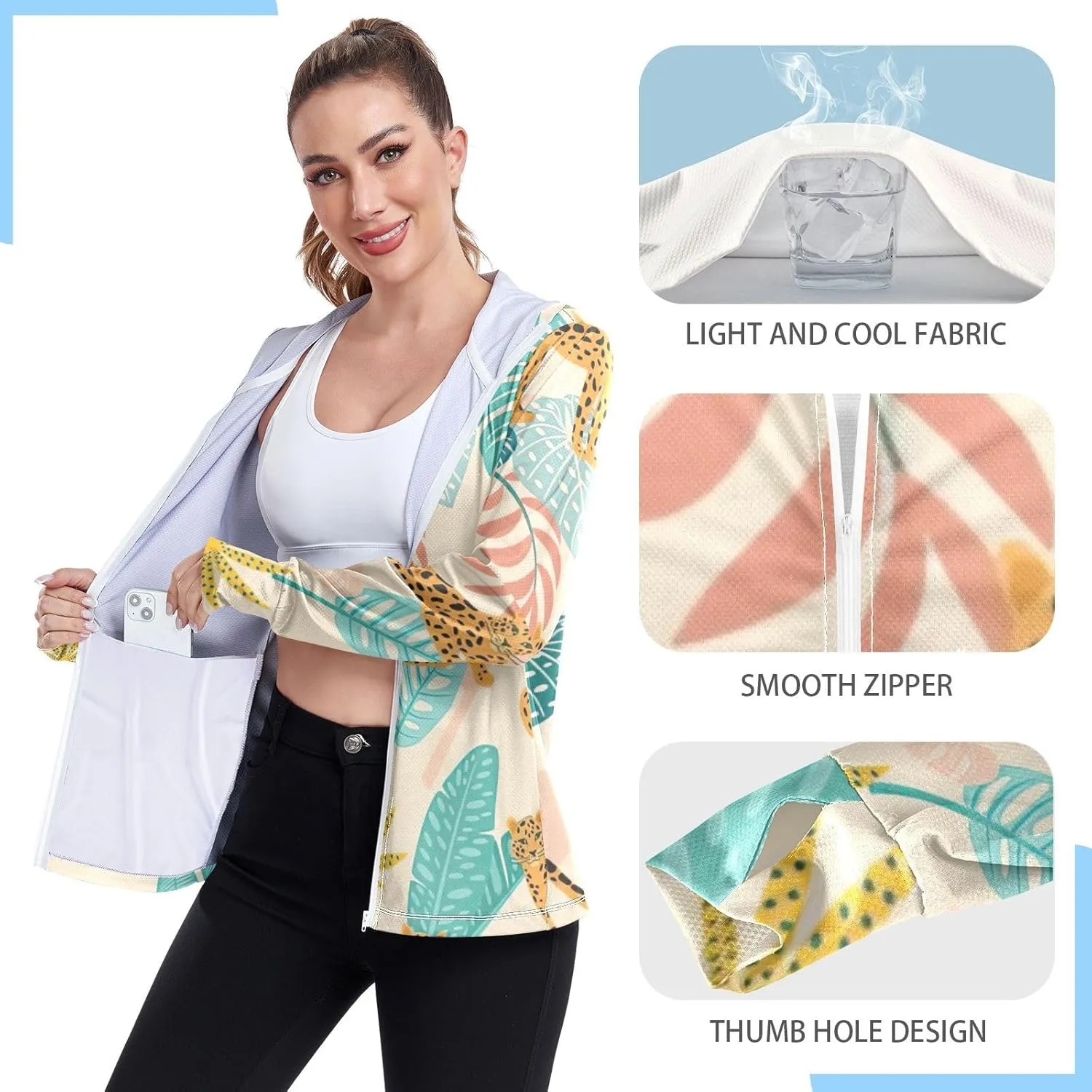 GAIGEO Fried Egg Yellow Women Jacket UPF 50  Women Uv Protection Clothing Thumb Holes Neck Protection, XXL