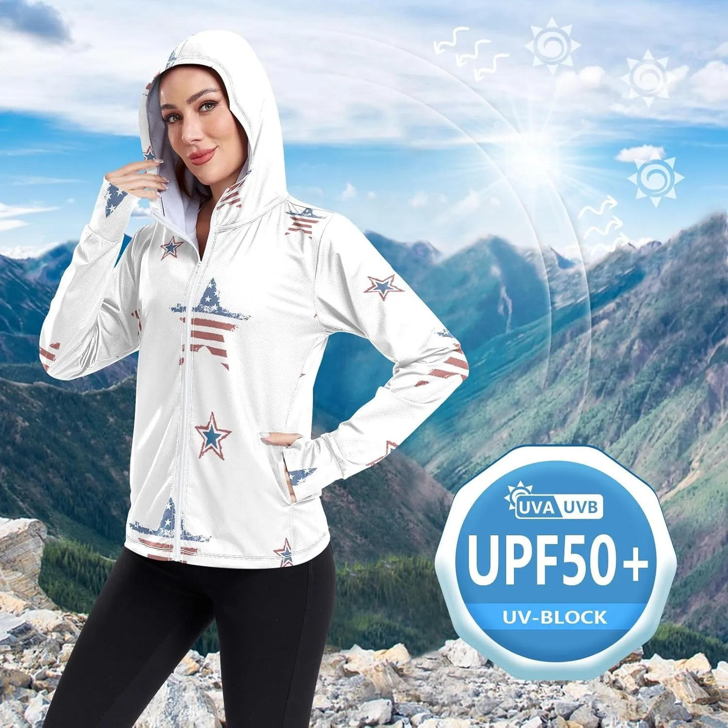 GAIGEO Fried Egg Yellow Women Jacket UPF 50  Women Uv Protection Clothing Thumb Holes Neck Protection, XXL