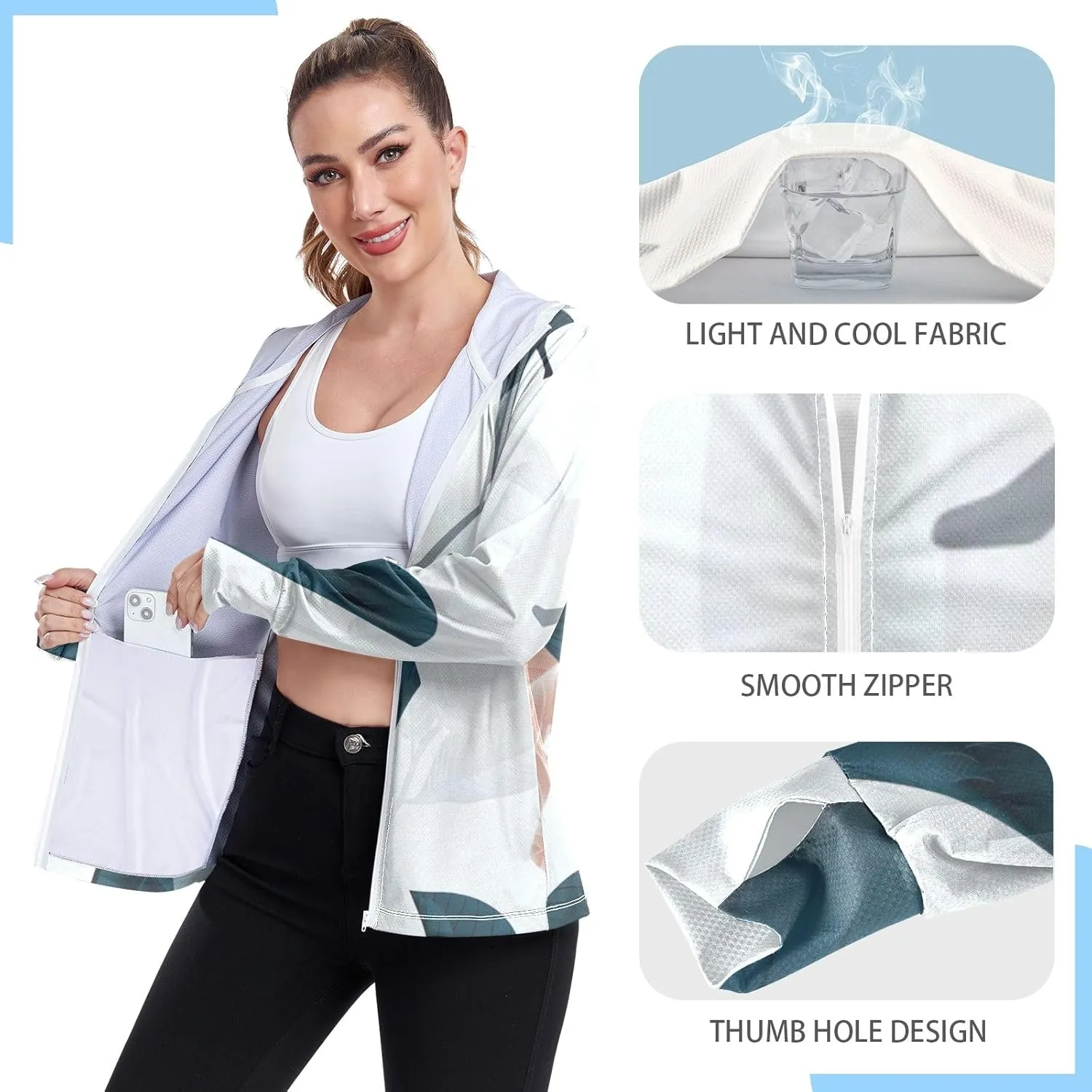 GAIGEO Tropical Colorful Palm Leaves Women Jacket UPF 50  Sunscreen Clothing for Women Uv, Cooling and Lightweight, S