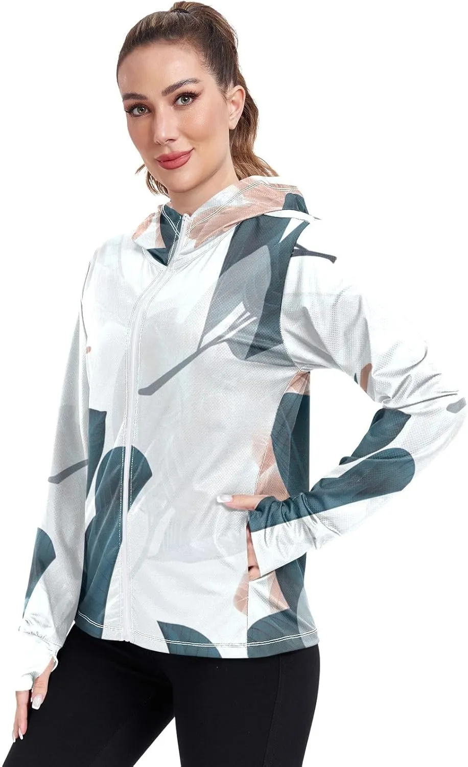 GAIGEO Tropical Colorful Palm Leaves Women Jacket UPF 50  Sunscreen Clothing for Women Uv, Cooling and Lightweight, S
