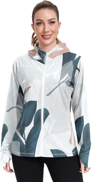 GAIGEO Tropical Colorful Palm Leaves Women Jacket UPF 50  Sunscreen Clothing for Women Uv, Cooling and Lightweight, S