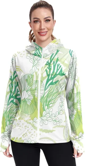 GAIGEO Tropical Palms Bushes White Women Jacket UPF 50  Summer Jackets for Women, Cooling and Lightweight, S