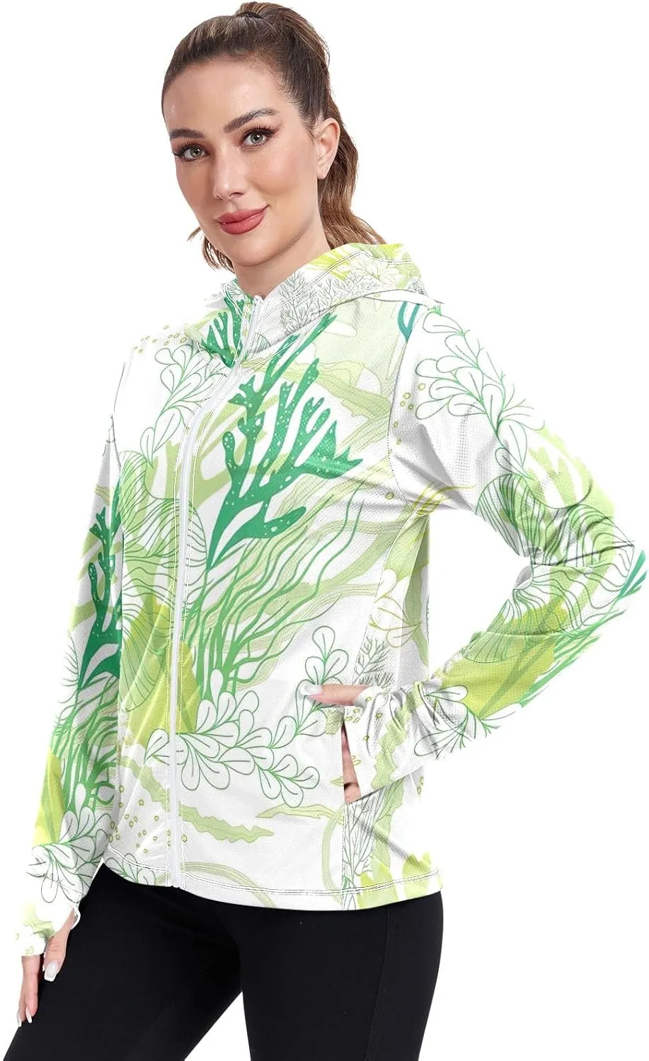 GAIGEO Tropical Palms Bushes White Women Jacket UPF 50  Summer Jackets for Women, Cooling and Lightweight, S