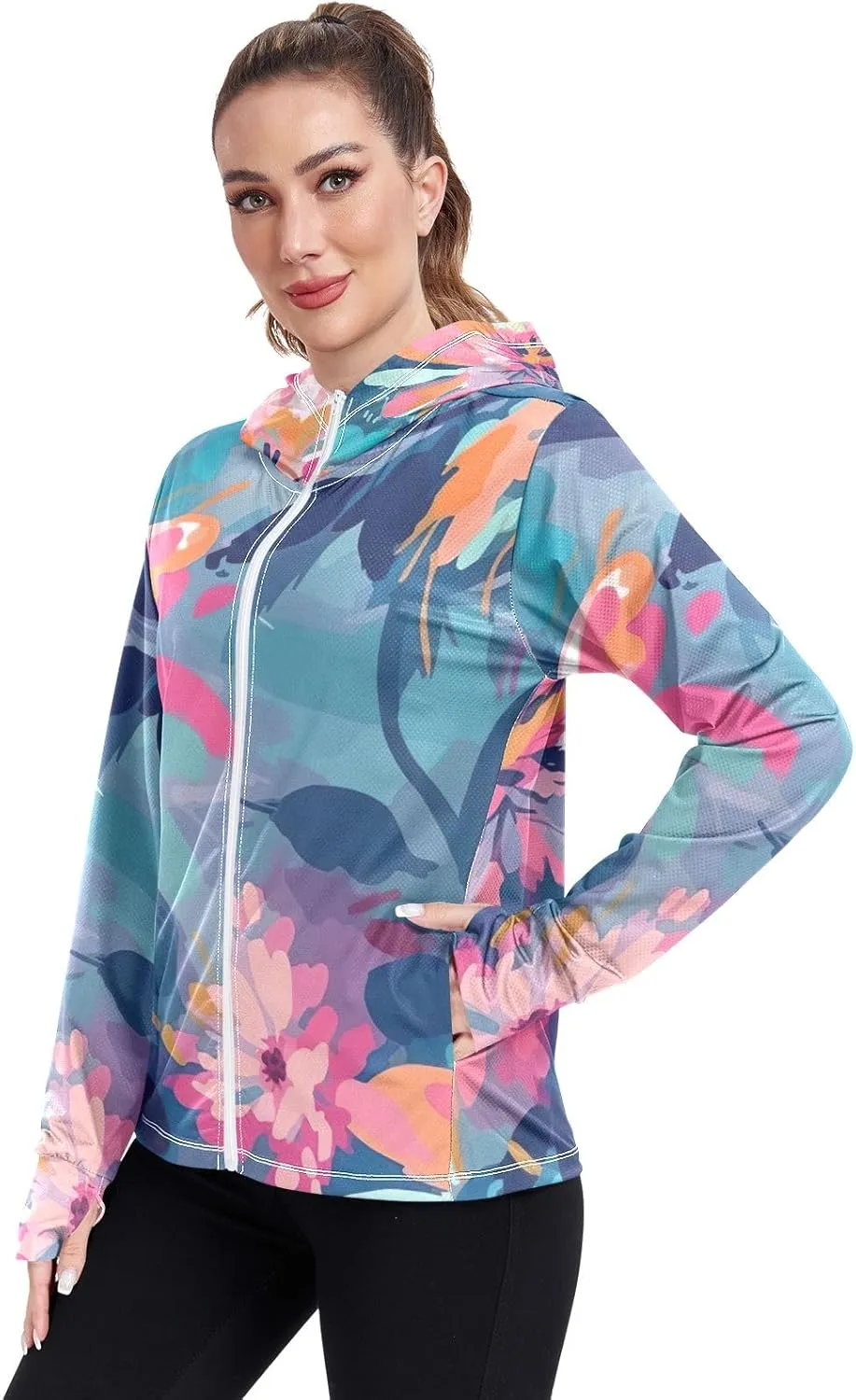 GAIGEO Tropical Palms Bushes White Women Jacket UPF 50  Summer Jackets for Women, Cooling and Lightweight, S