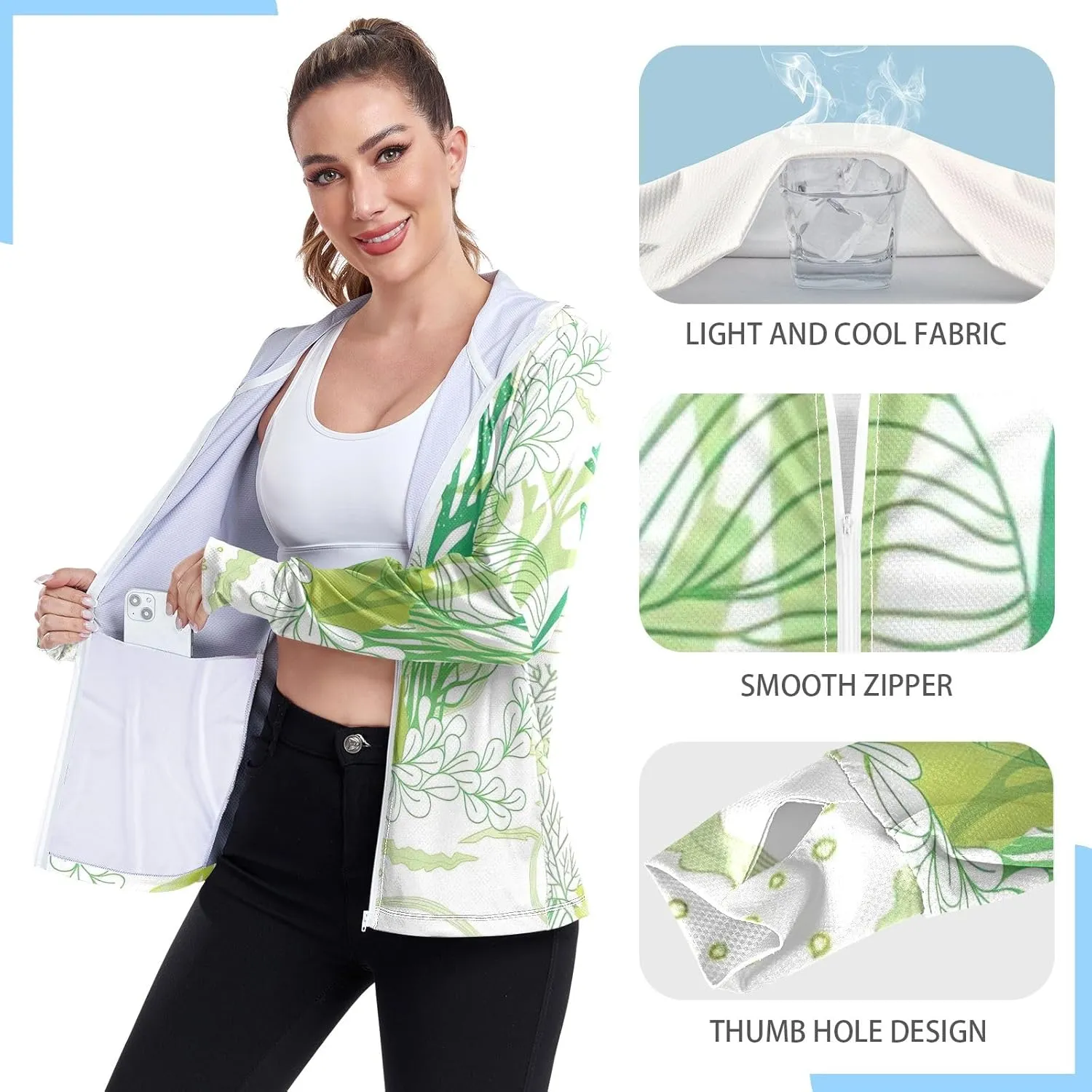 GAIGEO Tropical Palms Bushes White Women Jacket UPF 50  Summer Jackets for Women, Cooling and Lightweight, S