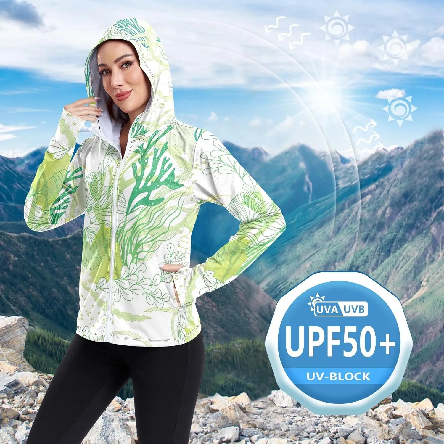 GAIGEO Tropical Palms Bushes White Women Jacket UPF 50  Summer Jackets for Women, Cooling and Lightweight, S