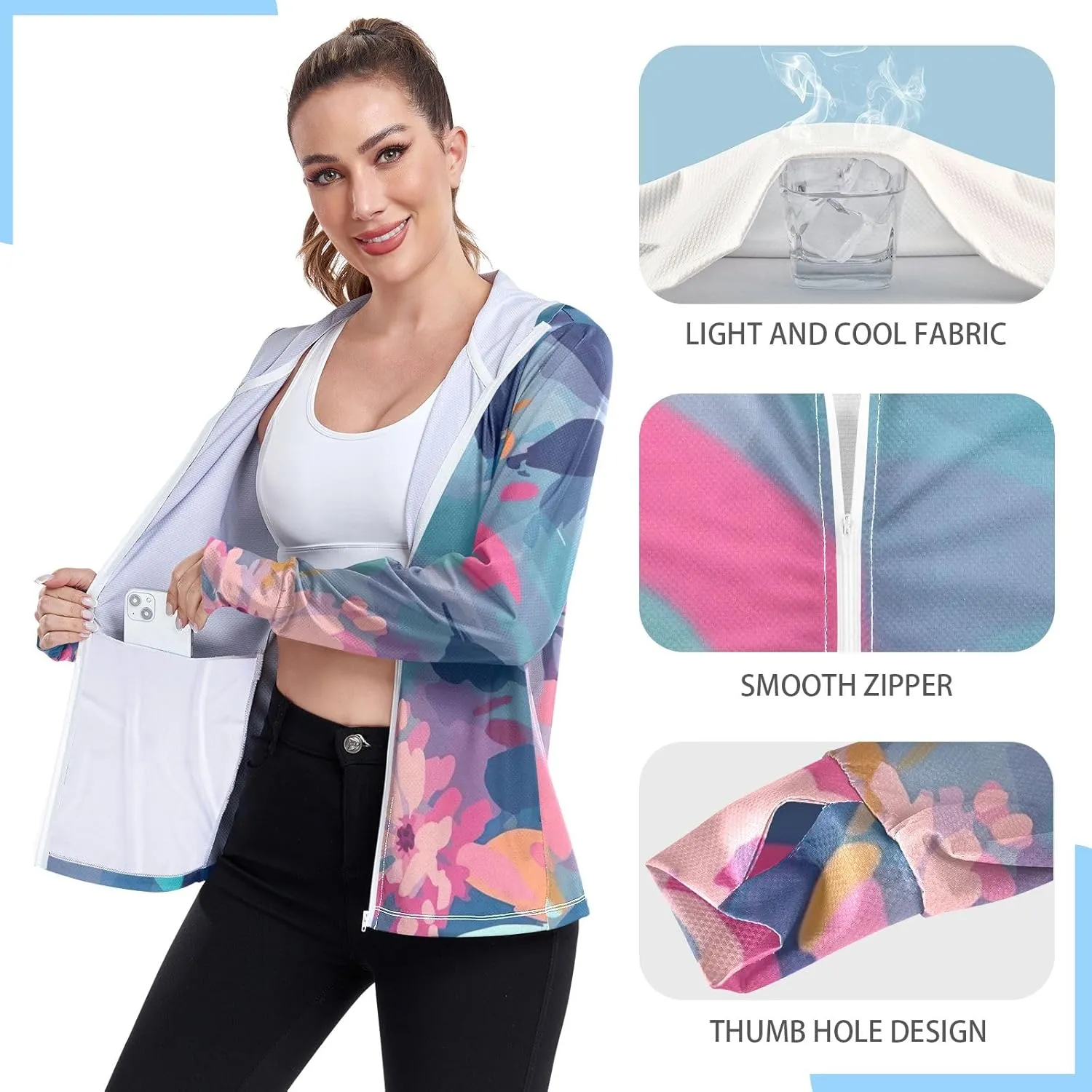 GAIGEO Tropical Palms Bushes White Women Jacket UPF 50  Summer Jackets for Women, Cooling and Lightweight, S