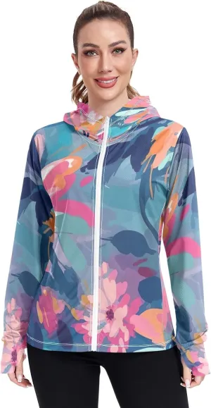 GAIGEO Tropical Palms Bushes White Women Jacket UPF 50  Summer Jackets for Women, Cooling and Lightweight, S
