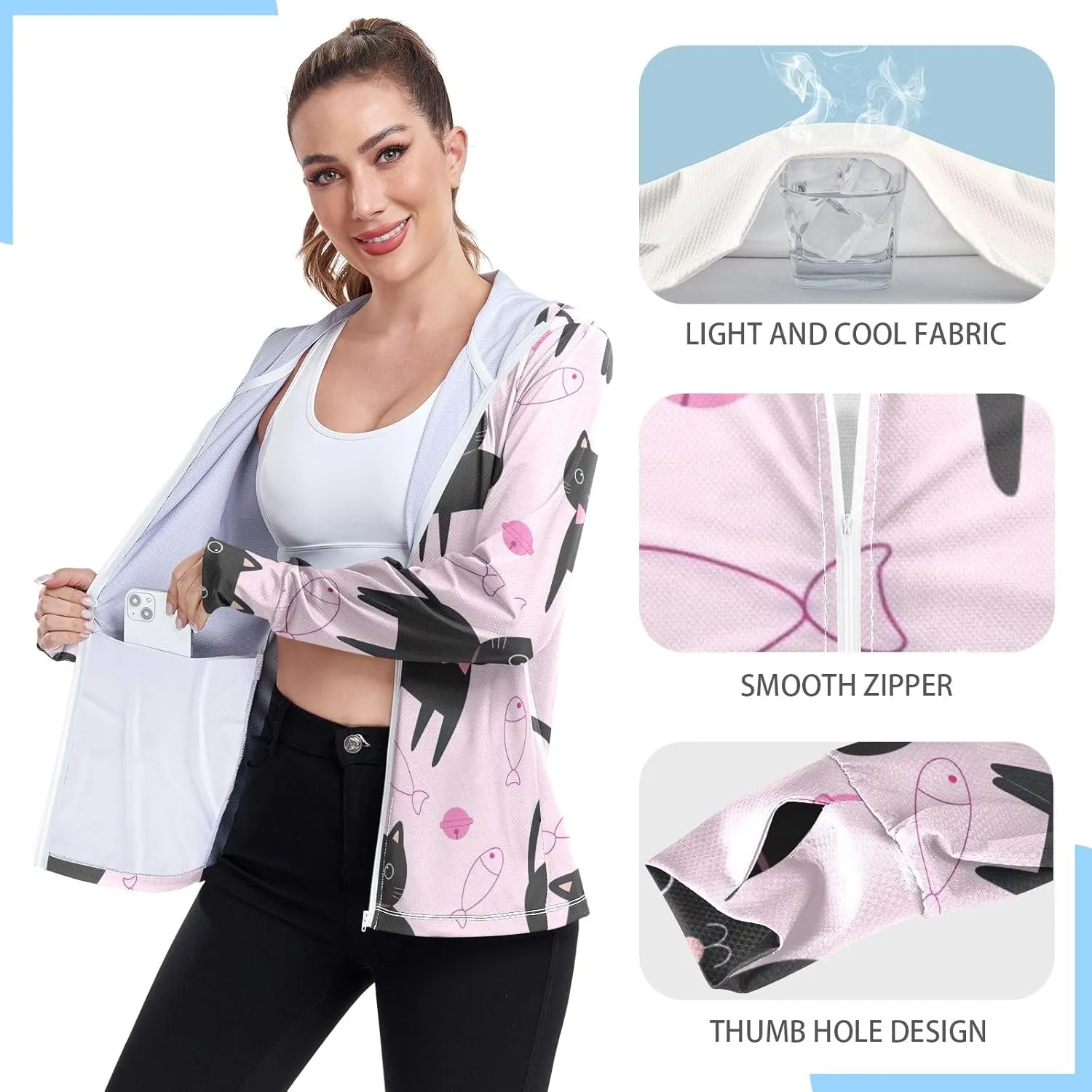 GAIGEO Vintage Tropical Leaves Women Jacket UPF 50  Sun Protection Clothing Women, Cooling and Lightweight, S