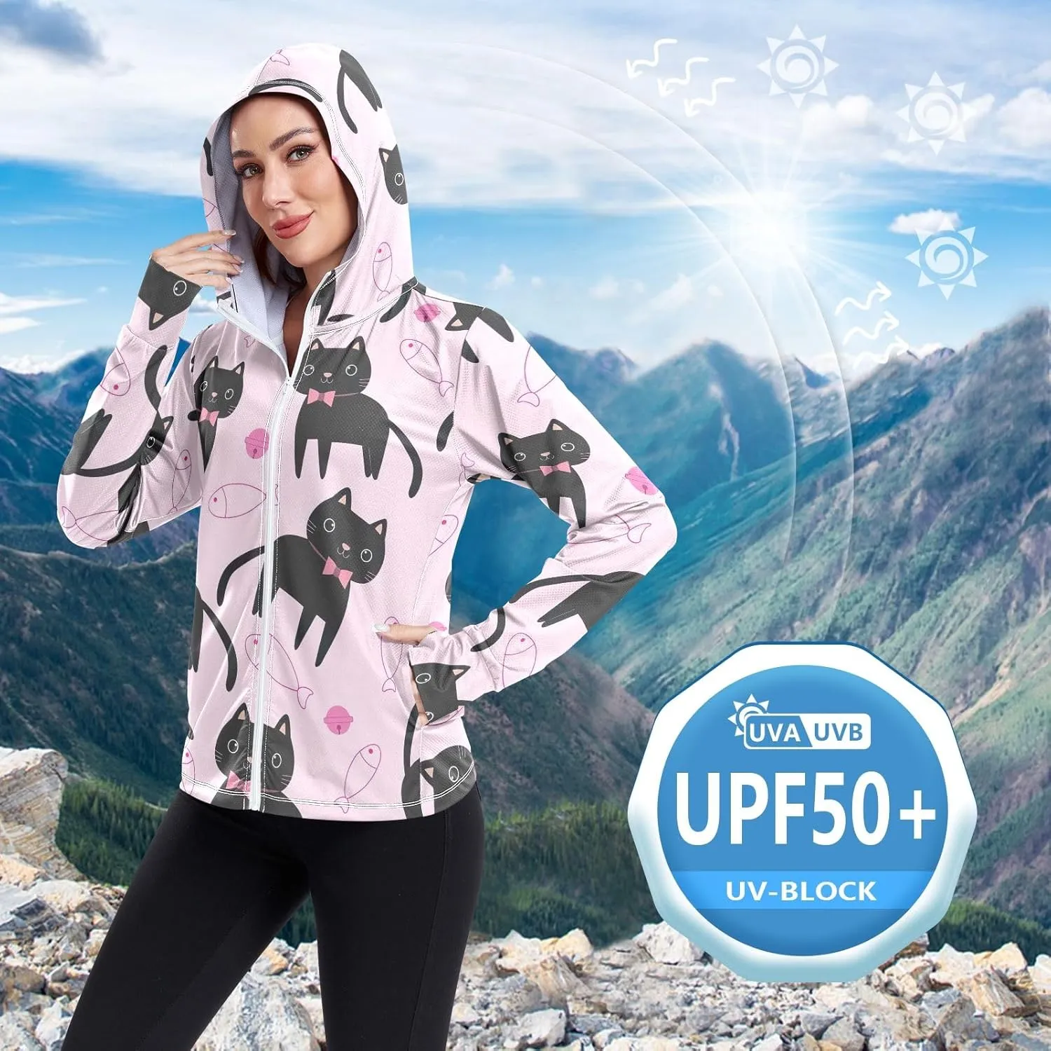 GAIGEO Vintage Tropical Leaves Women Jacket UPF 50  Sun Protection Clothing Women, Cooling and Lightweight, S
