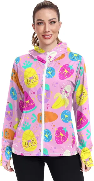 GAIGEO Watermelon Orange Pineapple Love Women Jacket Breathable Upf Clothing Women UPF 50 , with Zip Pockets, S