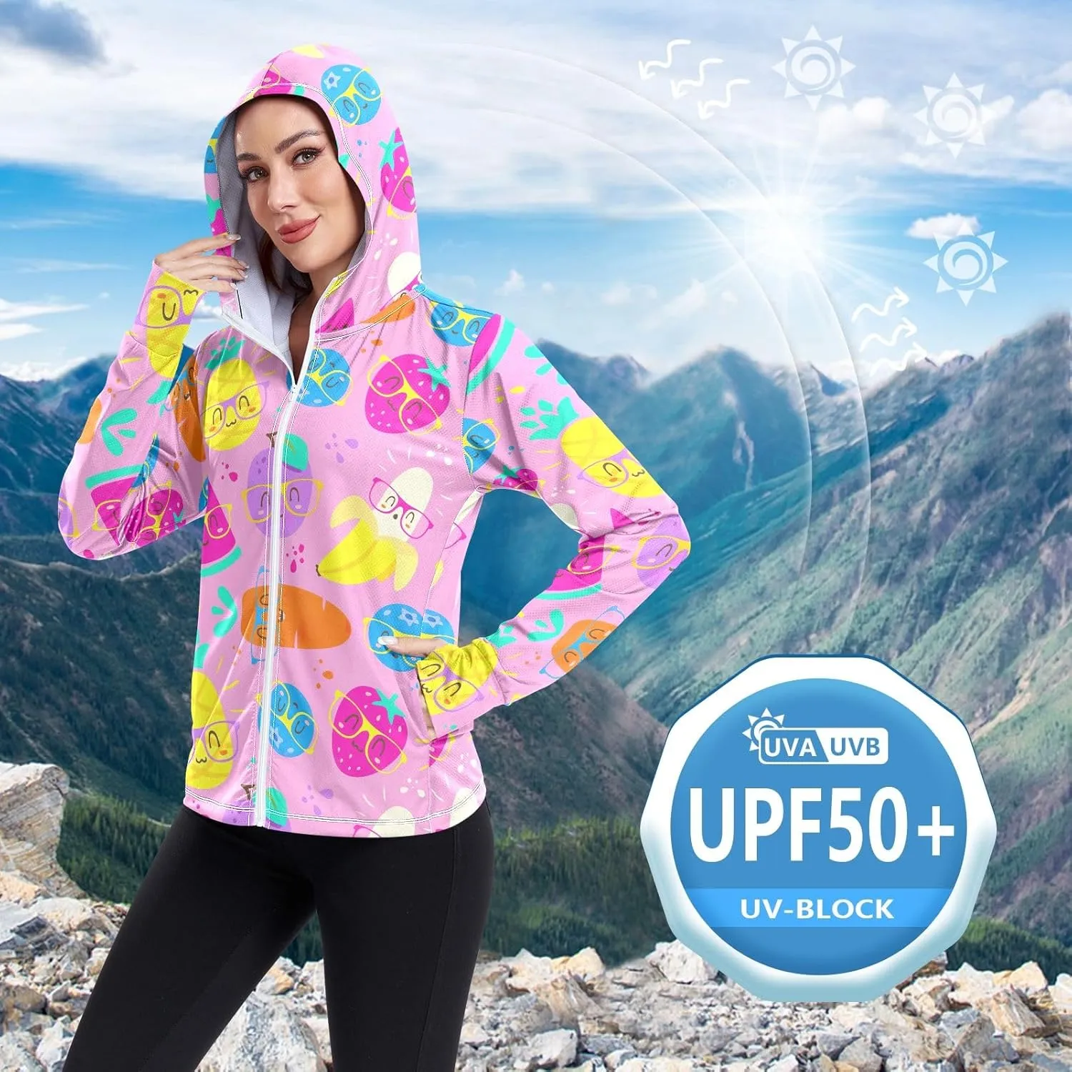 GAIGEO Watermelon Orange Pineapple Love Women Jacket Breathable Upf Clothing Women UPF 50 , with Zip Pockets, S