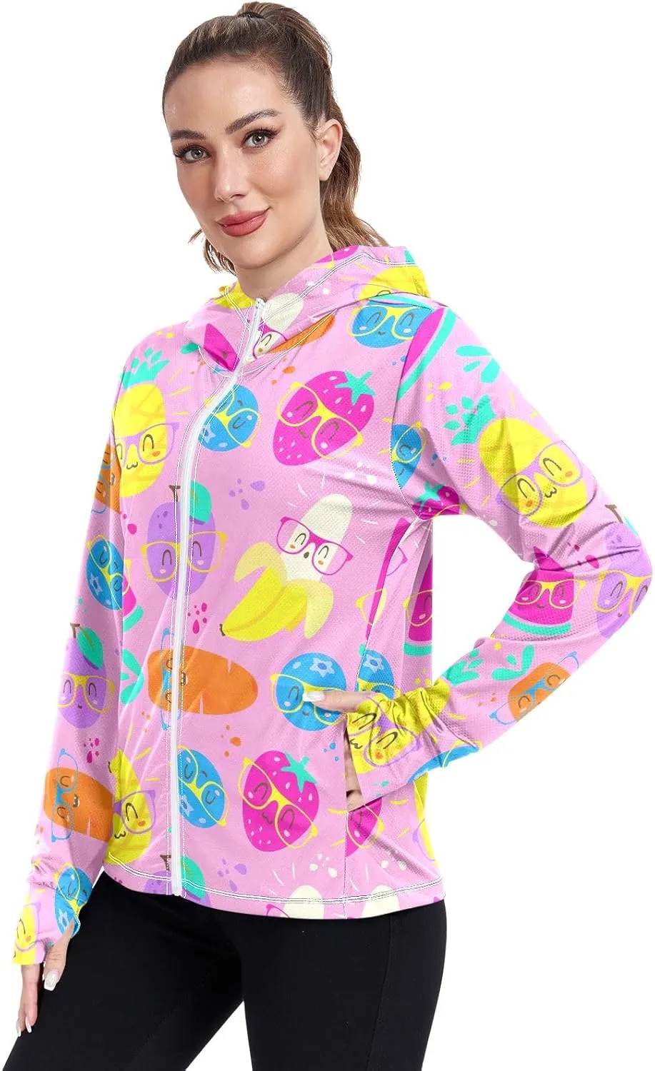 GAIGEO Watermelon Orange Pineapple Love Women Jacket Breathable Upf Clothing Women UPF 50 , with Zip Pockets, S