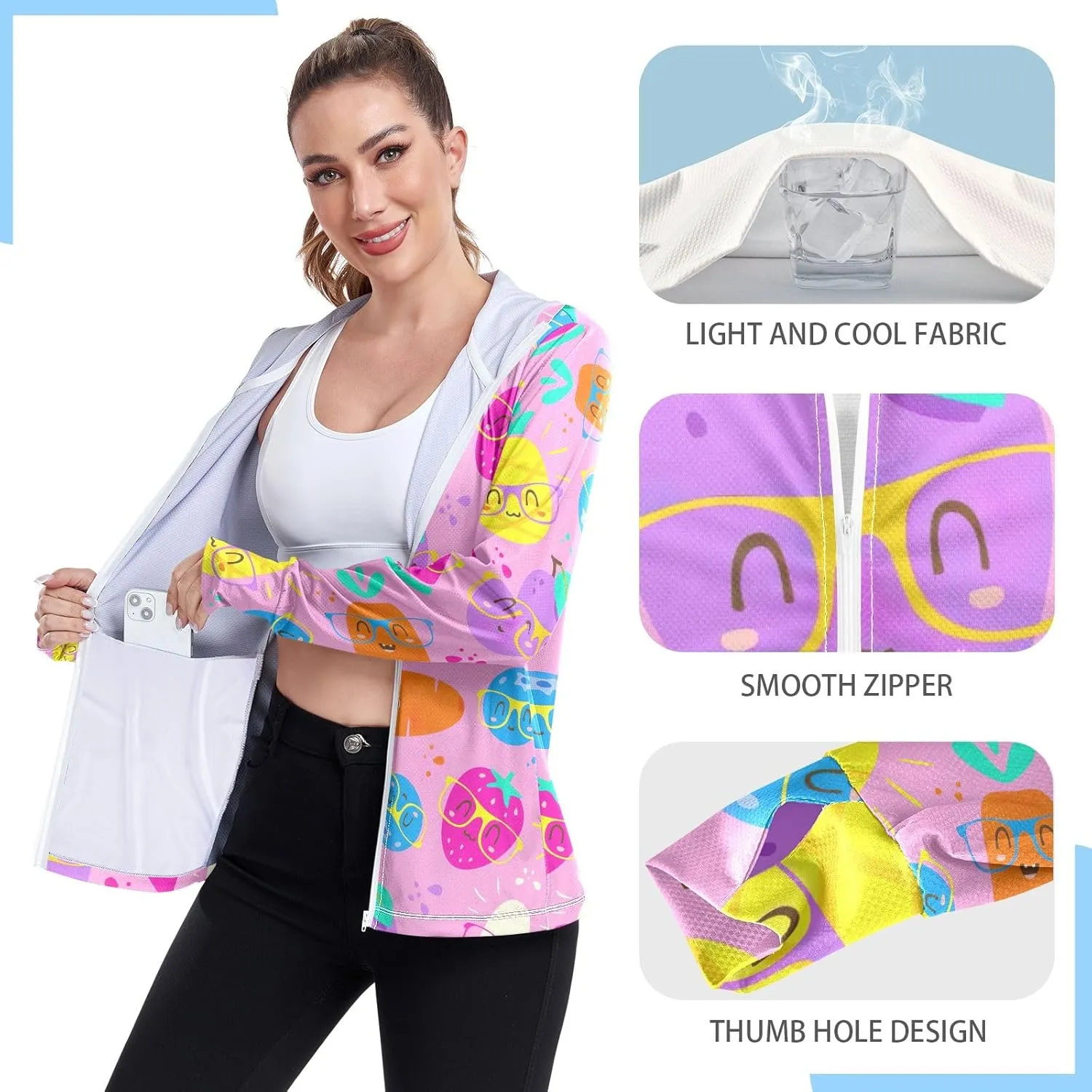 GAIGEO Watermelon Orange Pineapple Love Women Jacket Breathable Upf Clothing Women UPF 50 , with Zip Pockets, S