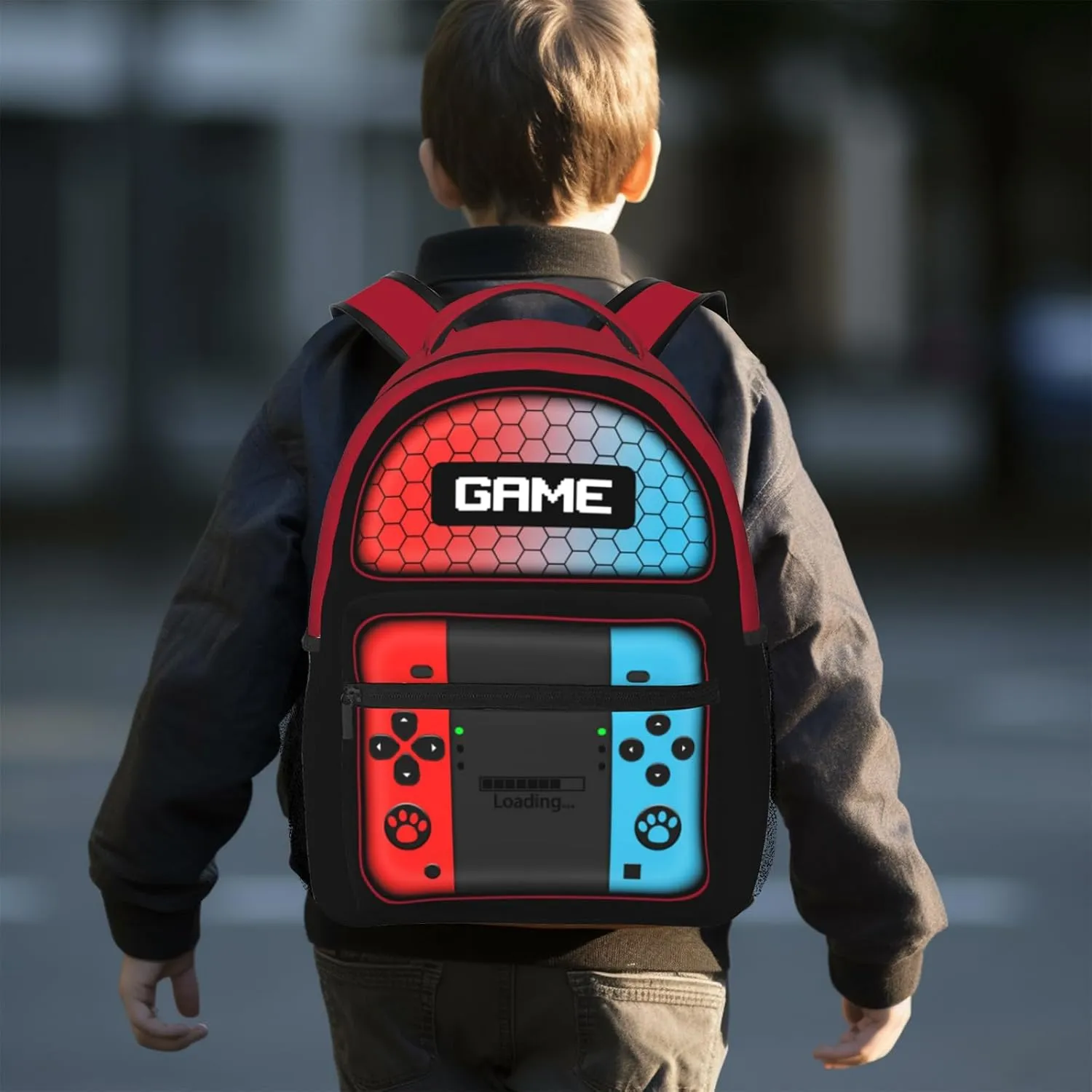 Gamepad Backpack for Boys & Girls Video Game Backpack for Kids Gaming Print School Bag Lightweight Waterproof Adjustable Colorful Bookbag for Children Teens Travel Daypack