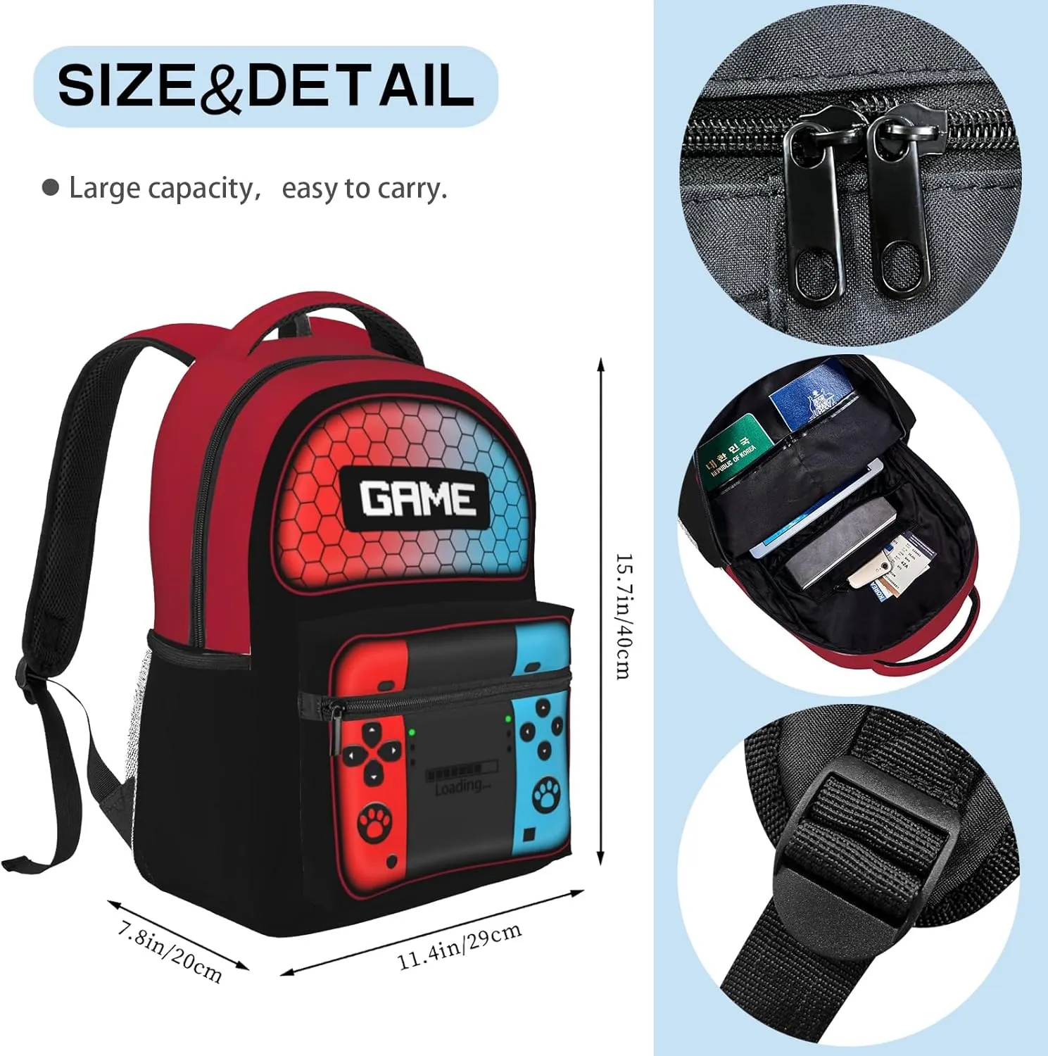 Gamepad Backpack for Boys & Girls Video Game Backpack for Kids Gaming Print School Bag Lightweight Waterproof Adjustable Colorful Bookbag for Children Teens Travel Daypack