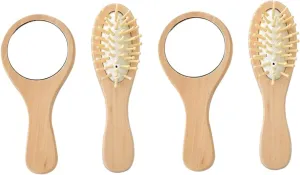 Gatuida 2 Sets Portable Vintage Hair Brush and Mirror Set Classic Makeup Brush and Compact Vanity Mirror for Teens and Women for Travel Parties and Daily Use