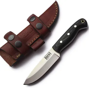 GCS Custom Handmade Black & White G10 Handle D2 Tool Steel Survival Tactical Hunting Fixed Blade Knife with Brown Leather Right or Left Hand Horizontal Fixed Blade Knife Sheath GCS229